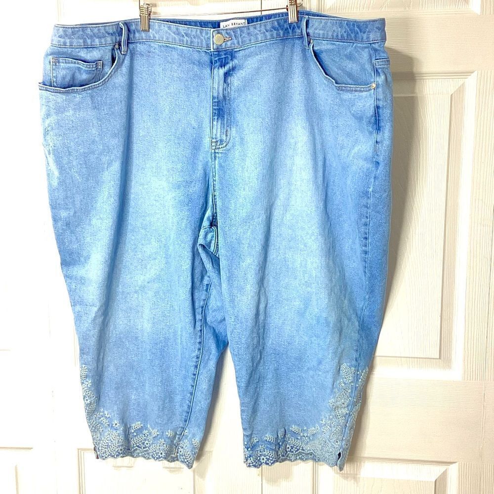 Lane Bryant Capri Mid Rise Boyfriend Jeans 34/36 Lace Hem